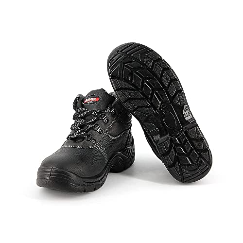 Zapatos de trabajo de hombre GU0461 Botas de seguridad de piel sintética con suela antideslizante, punta reforzada de acero Negro Size: 43 EU