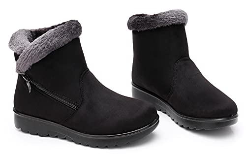 Zapatos Invierno Mujer Botas de Nieve Casual Calzado Piel Forradas Calientes Planas Outdoor Boots Antideslizante Zapatillas para Mujer EU38/fabricante 245,Negro