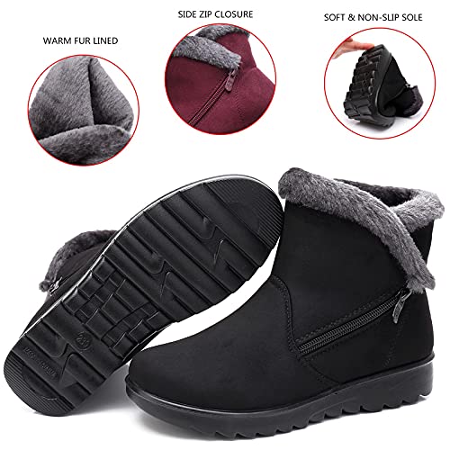 Zapatos Invierno Mujer Botas de Nieve Casual Calzado Piel Forradas Calientes Planas Outdoor Boots Antideslizante Zapatillas para Mujer EU38/fabricante 245,Negro