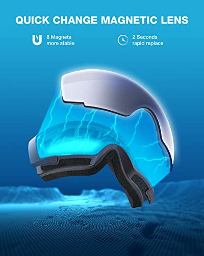 ZIONOR X4 - Gafas de esquí con lente magnética, gafas de snowboard para hombres y mujeres y adultos, gafas de nieve antivaho, protección UV (VLT 8,59% marco gris gris lente Revo plateada)