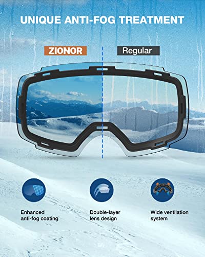 ZIONOR X4 - Gafas de esquí con lente magnética, gafas de snowboard para hombres y mujeres y adultos, gafas de nieve antivaho, protección UV (VLT 8,59% marco gris gris lente Revo plateada)