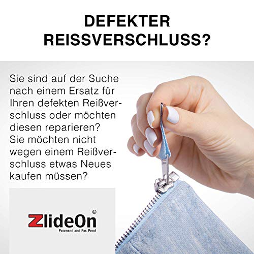 ZlideOn – Cursor de Repuesto con Clip 5B para Cierres de plástico y metálicos estándar (5,80 - 6,20 mm), Acero Inoxidable, Plata, 3 x 1,5 x 1 cm