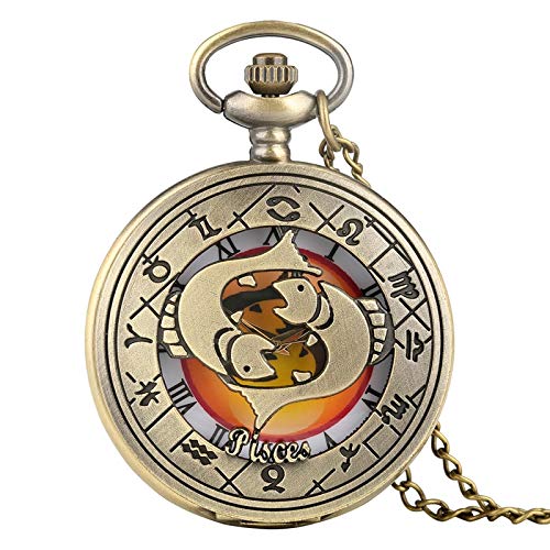 Zodiac Pattern Pocket Watch Modern Necklace Pocket Watch Pendant Pocket Watch Wall Clock Gift Gift Pisces