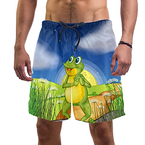 ZORE_FINE5 Traje de baño casual para hombre, secado rápido, pantalones cortos de playa con cordón para surf, una rana mirando la estrella brillante con bolsillos, Multicolor, XXL