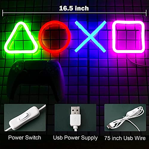 ZWOOS Luz de neón para dormitorio - Lámpara icono de PS alimentada por USB - Señales luminosas LED para Navidad, fiesta, bar, gaming decor