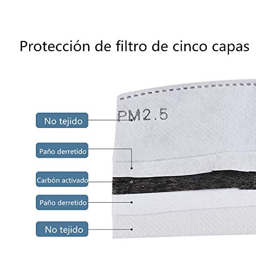 100 piezas de filtro de carbón activado PM2.5 almohadilla de filtro antipolvo reemplazable para tapa bucal