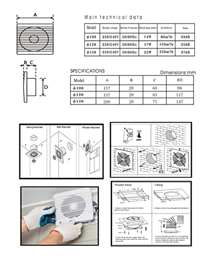 120mm- Ventilador extractor de aire + válvula antiretorno + mosquitera integrada, 17W-150 m3/h, cuarto de baño, cocina, WC, VMC, 2ANOS GARANTITA