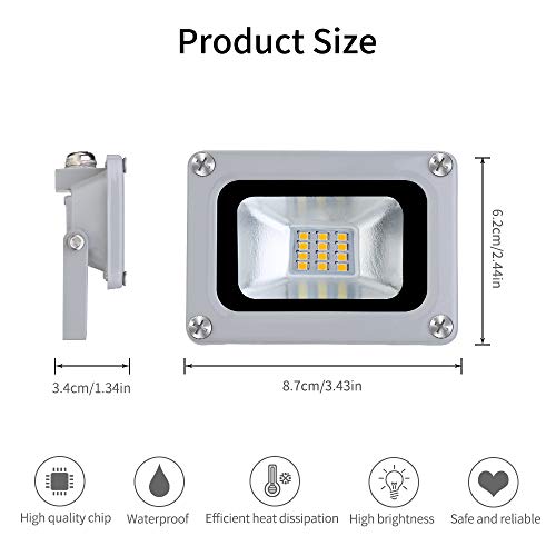 12V Focos LED Exterior Proyector 10W 800lm Floodlight Impermeable IP65 6500K Blanco Frío Reflector Foco para Jardín, Garaje, Campo Deportivo