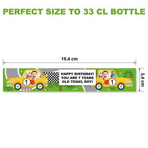 15 Etiquetas personalizadas para fiestas y cumpleaños: modelo CARS. Tamaño botellas de agua 33 cl.