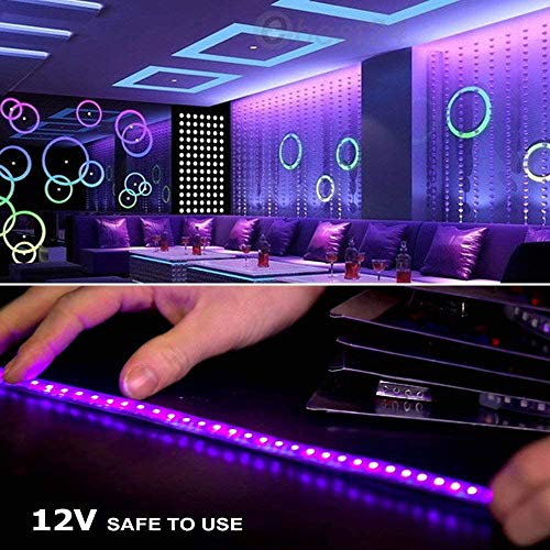 16.4ft 5m UV Light Black LED Strip, Lemonbest 12V Flexible Light Black IP65 a prueba de agua para el interior al aire libre, fiesta de baile fluorescente