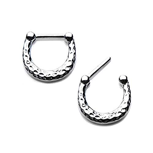 16g-5/16(8mm) 316L Surgical Steel Septum or Cartilage Clicker with Hand Hammered Oxidized Finish - N101033 by BodyJewelryOnline