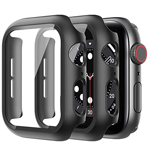 2 Pack Compatible con Funda Apple Watch 45mm Serie 7 Cristal Templado, PC Case y Vidrio HD Protector de Pantalla Integrados, iWatch Slim Cover de Bumper y Protector Pantalla