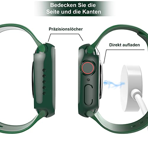 [2 Piezas] Funda Apple Watch Serie SE/6/5/4 40 44mm Protector Pantalla Cristal Templado, HD Protección Completa Carcasa para iWatch Slim Cover de Bumper (Negro * 1 + Verde * 1, 44mm)