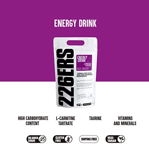 226ERS Energy Drink | Bebida Energética con Amilopectina, Taurina y L-Carnitina, Sin Gluten y Sin Lactosa, Frutos Rojos - 1000 gr
