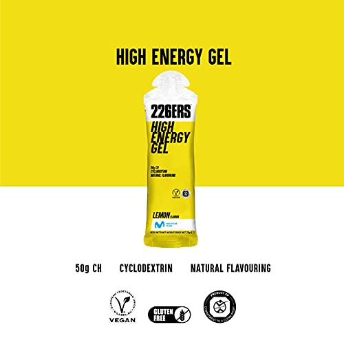 226ERS High Energy Gels, Energéticos con 50g de Ciclodextrina como Hidrato, Nutrición Deportiva para Triatlón, Doping Free y Veganos, Limón - 24 unidades
