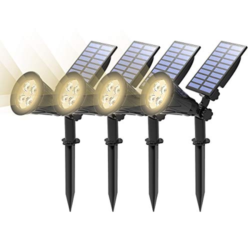 (4 Unidades ) T-SUN Foco Solar, Impermeable Luces Solares Exterior, Luz de Jardín, 2 Modos de Iluminación Opcionales, Blanco Natural 4000K, Luz de Proyecto Solar para Entrada, Camino.