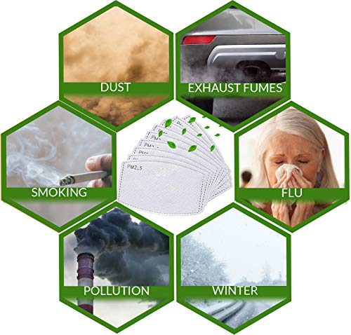 50 filtros de carbón Activado PM2.5 | Taswell | 5 Capas de filtros Desechables para revestimientos faciales en Exteriores | Polen Antipolvo