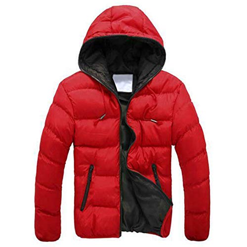 AAJIA Chaqueta de Plumas Men Winter Hooded Jacket Long Sleeve Thicken Puffer Padded Coat Warm Ultralight,Red Black,XXL