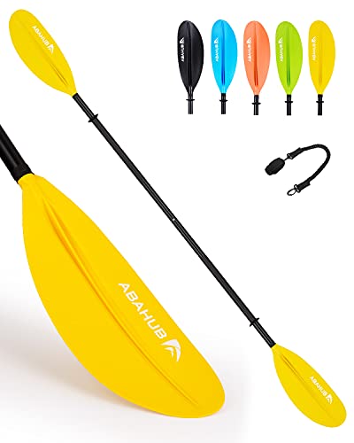 Abahub 1 x Palas de kayak, remos de kayak de 90.5 pulgadas para navegar, piragüismo con correa de paleta gratis, eje de aleación de aluminio amarillo cuchillas de plástico