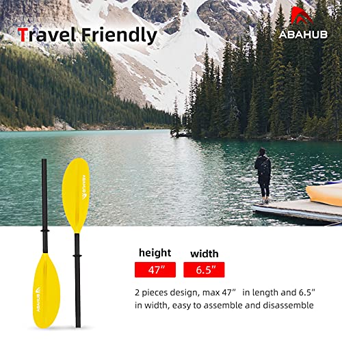 Abahub 1 x Palas de kayak, remos de kayak de 90.5 pulgadas para navegar, piragüismo con correa de paleta gratis, eje de aleación de aluminio amarillo cuchillas de plástico