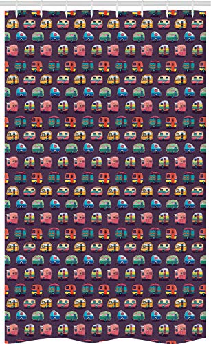 ABAKUHAUS Happy Camper Cortina para baño, Retro Colorido Furgonetas, Tela con Estampa Digital Apta Lavadora Incluye Ganchos, 120 x 180 cm, Multicolor