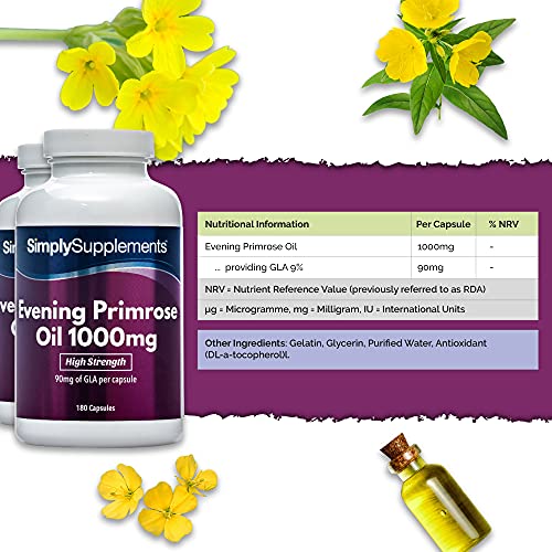 Aceite de onagra 1000 mg - ¡Bote para 1 año! - 360 Cápsulas - SimplySupplements