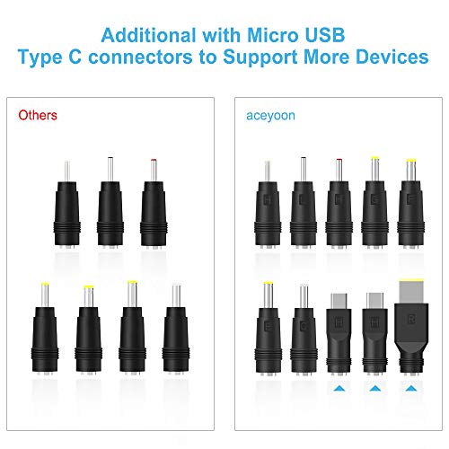 aceyoon Cable USB a DC de alimentación, USB Universal 3.0 A Macho a DC 5.5x2.1mm Adaptador con 10 Conectores, Cable de Carga 3A y Kits de Cables compatibles con Lenovo, ASUS, DELL, HP, Acer