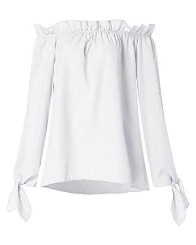 ACHIOOWA Mujer Camiseta Manga Larga Sexy Hombros Descubiertos Otoño Blusa Elegante Casual Top Shirt 814413-Blanco M