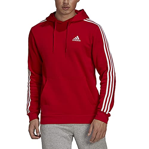 adidas M 3S FL HD Sweatshirt, Scarlet/White, L Mens