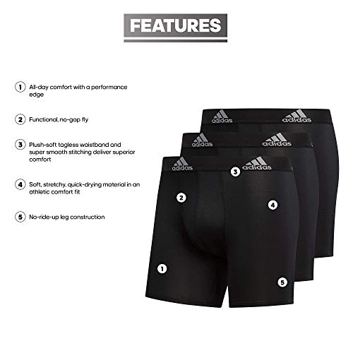 adidas Men's Performance Boxer Brief Underwear (3-Pack) Boxed, Black/Light Onix Grey, X-Large