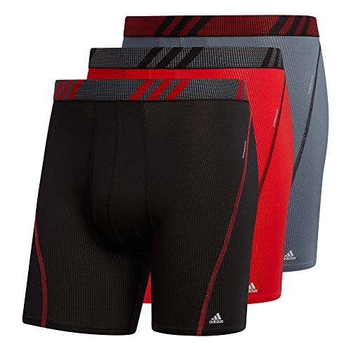 adidas Men's Sport Performance Mesh Boxer Brief Underwear (3-Pack), Black/Scarlet/Onix Scarlet/Black/Onix Onix/Black/S, Large