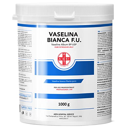 AIESI® Vaselina blanca fibrosa pura Ph.Eur. tarro de 1 kg para uso Médico Dermatológico y Profesional, Made in Italy