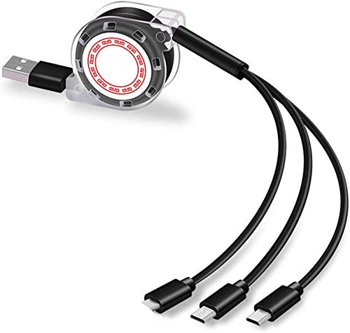 Aishtec 3 en 1 Cable USB Carga Retráctil, Multi Cargador Universal Carga Rápida Compatible con iOS/Tipo C/Micro USB Apoyo TUTTI Telefoni, Cellulari, Tablet, PC, Laptop - 4Ft/1.2 Meters (Negro)