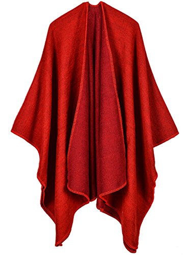 Aivtalk - Mujer Poncho de Punto Simple Casual Suave Elegante Calentito para Invierno Primavera Otoño Viaje Capa Chal Manta Bufanda 130 x 150 CM - Rojo