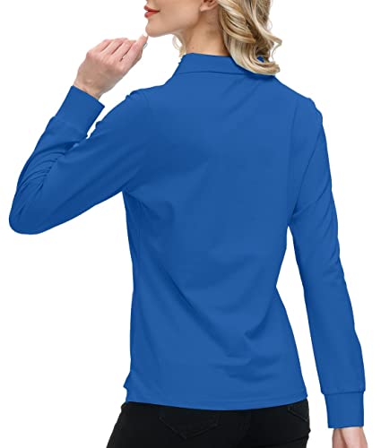 AjezMax Polo Mujer Camiseta Manga Larga Deportes Trabajo Golf Tops con Cuello Zip Lago Azul L