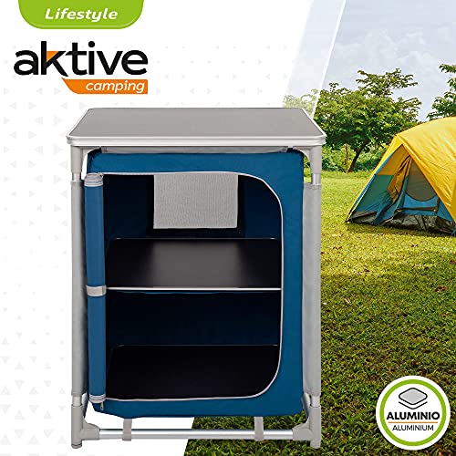 AKTIVE 52854 - Mueble plegable cocina, armario plegable camping, jardín, aluminio, armario portátil ligero, 60x49x70.5 cm, color azul marino