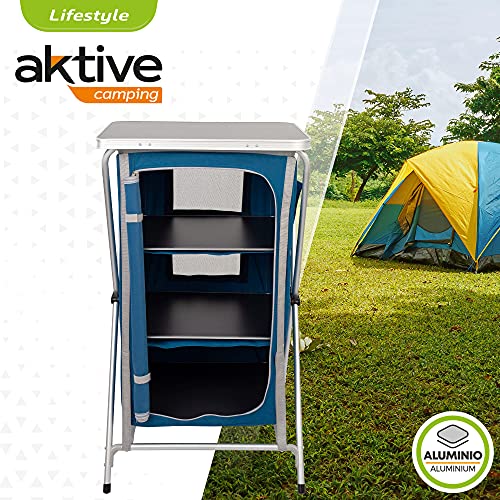 AKTIVE 52855 - Armario plegable cocina camping, jardín, mueble plegable cocina aluminio, mueble portátil ligero, 60x51.5x98 cm, color azul marino