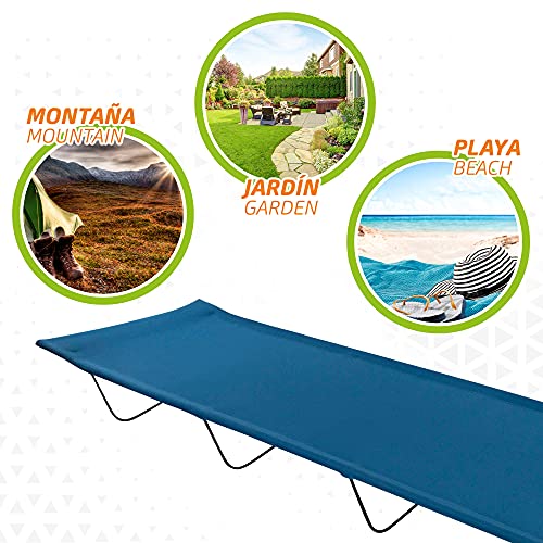 Aktive 52859 - Tumbona plegable, cama plegable camping, tumbona playa, tumbona plegable exterior, hamaca jardín, tumbona resistente, azul marino, 100Kg, 180x60x18 cm