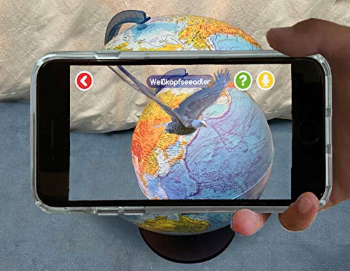 alldoro Globo terráqueo 3D Lexi 68600, diámetro de 25 cm, con aplicación de smartphone IQ Globe, globo terráqueo con luz LED sin cable, globo terráqueo infantil con relieve