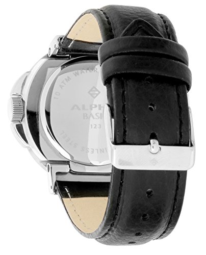 Alpha Saphir Alpha Saphir 123A - Reloj analógico de caballero de cuarzo con correa de piel negra - sumergible a 100 metros