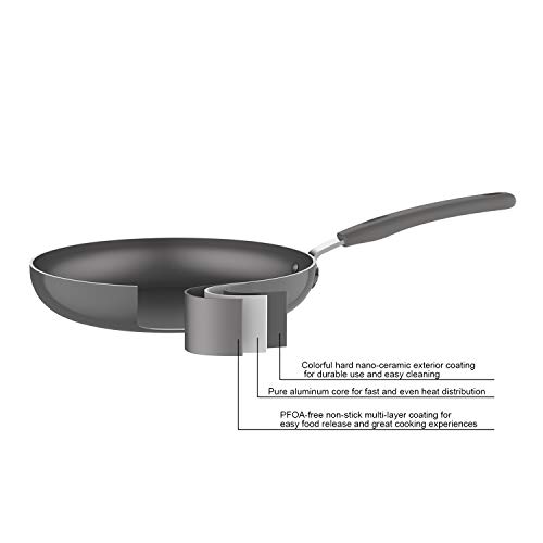 Amazon Basics - Juego de 12 utensilios de cocina antiadherentes de cerámica (ollas, sartenes y otros utensilios), gris