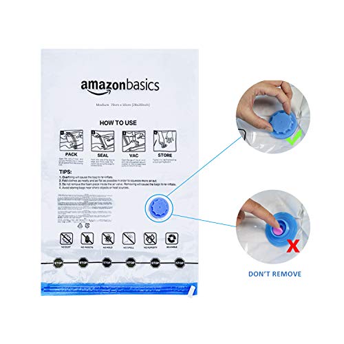 Amazon Basics - Paquete de 5 bolsas de vacío para almacenamiento, incluyen boca para aspirador, tamaño mediano