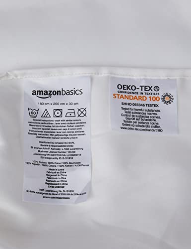 Amazon Basics - Sábana bajera ajustable (algodón satén 400 hilos, antiarrugas) Blanco - 180 x 200 x 30 cm