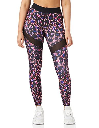 Amazon Brand - AURIQUE Legging deportivos con tejido brillante y paneles laterales para mujer, Multicolor (Negro/Rosa), 40, Label:M