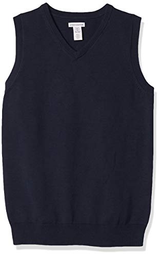 Amazon Essentials Boys Uniform V-Neck Sweater Vest Vests, Azul Marino, Large