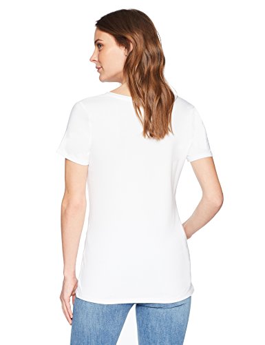 Amazon Essentials Camiseta de manga corta clásico con cuello en V, Mujer, Blanco (Blanco), L, pack de 2