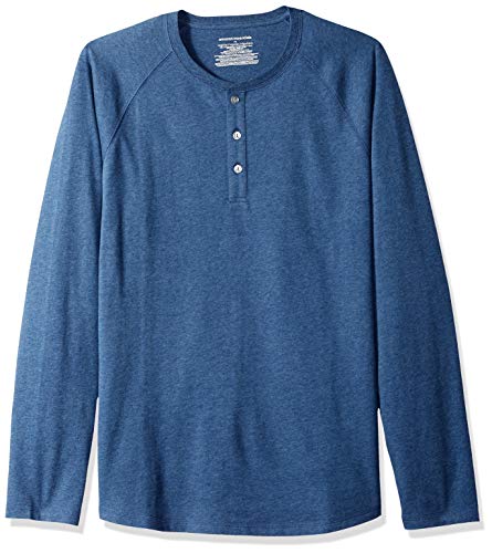 Amazon Essentials - Camiseta de manga larga con corte recto y cuello panadero para hombre, Azul (Blue Heather), US M (EU M)