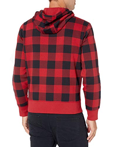 Amazon Essentials Full-Zip Hooded Fleece Sweatshirt Sudadera con Capucha, Rojo, Cuadros de Vichy Grandes, L