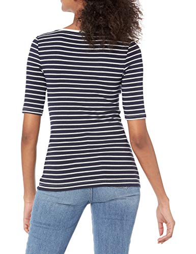 Amazon Essentials Slim Fit Half Sleeve Square Neck T-Shirt Camiseta, Azul Marino/Blanco, Rayas, XL