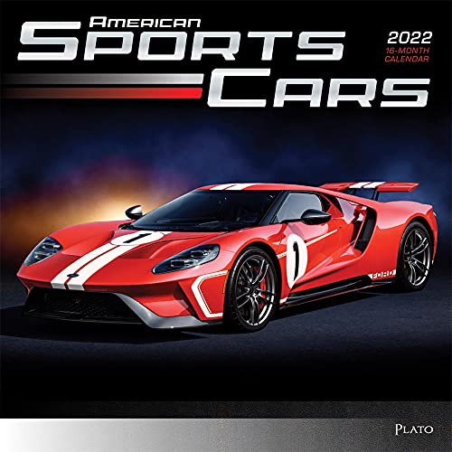 American Sports Cars 2022 - Calendario de pared cuadrado mensual de 30,5 x 30,5 cm con cubierta estampada de lámina por Plato, Racing Automotive